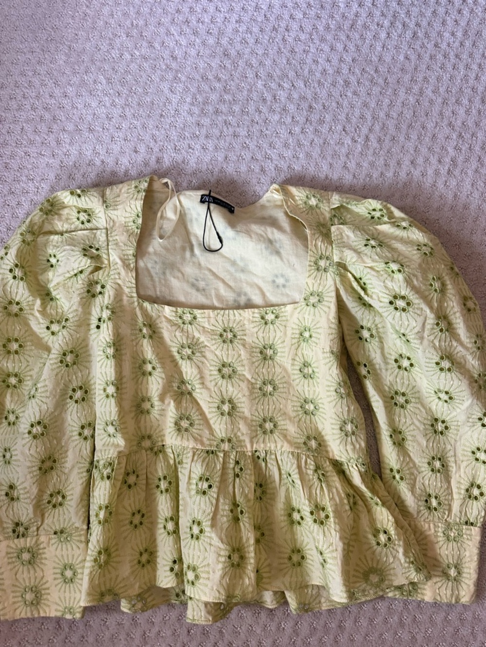 Zara Yellow & Green Eyelet Peplum Top